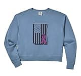 Womens Awareness American Flag Purple Ribbon, Support Survivors Comfort Colors Crop Sweatshirt