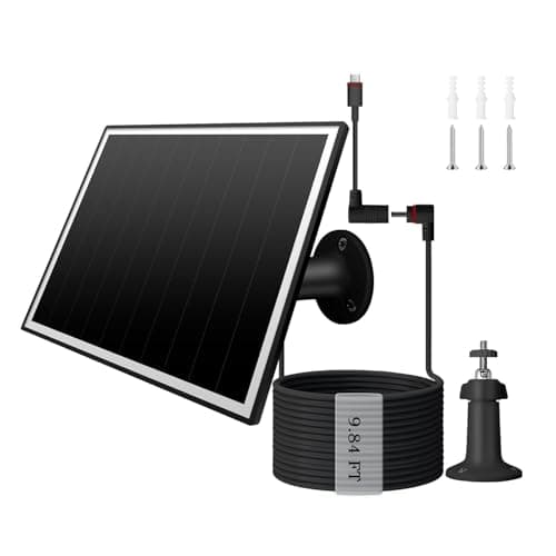 6W 5V Solar Panel for Ring Doorbell Security Camera, 24% High Efficiency Monocrystalline Solar Charger with 9.84ft Cable & DC3.5 to Type-C Adapter (Black)