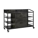 Lockable Lateral File Cabinet 2 Drawers with 6-Tier Open Shelves, Gray
