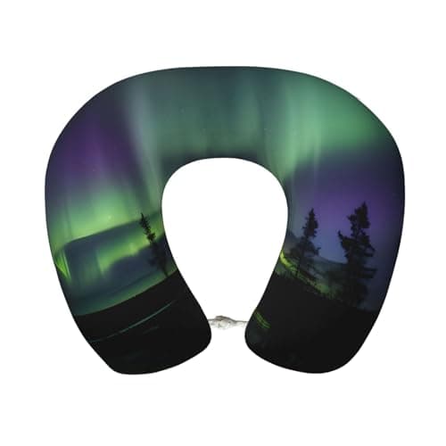 DRTGEDS Dark Northern Lights Printed Travel Pillow Memory Foam Neck Pillowwith Adjustable Buckle Hidden Zipper Headrest for Napping Gaming