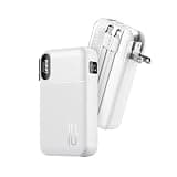 RORRY Portable Charger Built in Cables, AC Wall Plug In Portable Charger Power Bank 10000mAh Travel Battery Pack 22.5W Fast Charging for iPhone 17/16/15 Samsung Galaxy S25/S24/S23 Pixel LG iPad, White