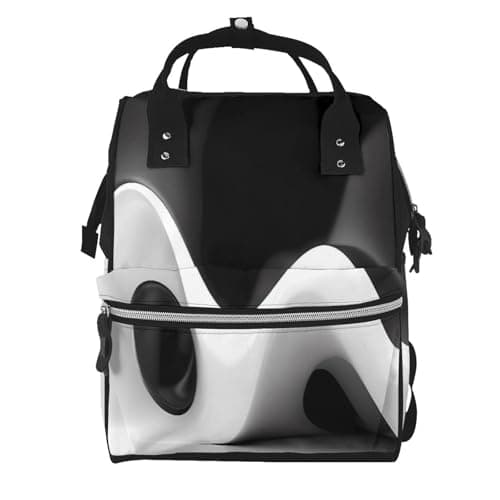 Fuzquwu Black White Fluid Sculpture Print Diaper Bag Backpack,Travel Daypack For Mom Dad,Diaper Tote Backpack