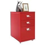 Ojseimchrl 3 Drawer Metal Rolling File Cabinet, Mobile Under Desk Storage Cabinet with Label Slots, Steel Office Drawer Unit with Wheels and Handles for Home Study Office, 16x11x18.9In (Red)