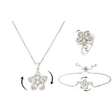 KONPJE Necklace for Women Gold Flower Fidget Necklace Rotatable Crystal Silver Blossom Pendant Necklaces Adjustable Spinning Fidget Necklaces Redbud Flower Choker Funny Gift Jewelry(silver white 3)