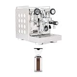 Rocket Appartamento 2.0 Espresso Machine (White) Bundle with Giannino Espresso Grinder (Chrome/Wood) - Matching Machine & Grinder Duo