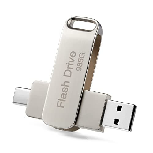 USB Flash Drive 985 GB, 2 in 1 Type C 3.0 Pen Drive, USB 3.0 High Speed Waterproof Metal USB Flash Drives Pen Drive with Ring Key Ring for Laptop PC Tablet