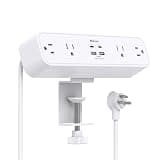 PD30W Desk Clamp Power Strip, Desktop Mount Surge Protector, Fast Charging Station, 5Ft Extension Cord Desk Edge Mount Shelf with 4 Outlets 4 USB Ports (2 USB C), Home Office Accessories Essentials