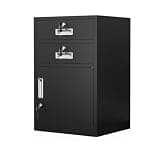 NUHSLF Modern Home Office Mobile File Cabinet with Lock Metal Office Storage Cupboard with Adjustable Shelves and Drawers Black Filing Cabinet for Office Organization (Black-2 Drawer)