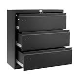 3-Drawer Lateral File Cabinet with Lock, Metal Office Storage Cabinet for Letter/Legal/A4 Files, Smooth-Glide Drawers, Secure Lockable Filing Cabinet, Black Home Office File Organizer, Home Office