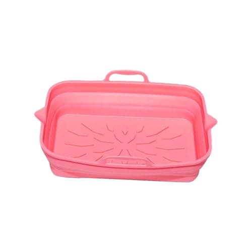 Foldable Tray For Air Fryer Pizza Chicken Oven Baking Tray Reusable Liner Clean Airfryer Baking Tool Silicone Basket(A-Pink)