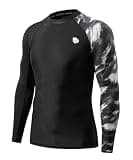 HUGE SPORTS Men's Rash Guard Long Sleeves UPF 50+ UV Sun Protection Quick Drying Splice Compression Swim Shirts
