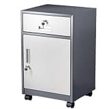 NUHSLF Metal Vertical File Cabinet with Lockable Storage Nizer for Home Office School Garage Multi Purpose Tool Chest Medicine Cabinet Rolling Printer Stand (Grey +White-Ordinary Lock)