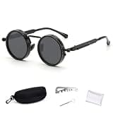 Fuoucsa Adjustable Tint Sunglasses for Men, 1–9 Gear Manual Dimming Polarized UV400, Retro Round Metal Frame Steampunk Sunglasses, Adjustable Glasses with Case & Adjustment Tools (Black)