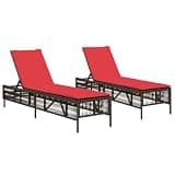 KMUNGDWG Patio Sun Loungers 2 Pack with Cushions, Adjustable Backrest 5 Positions, Brown PE Poly Rattan Outdoor Loungers with Removable Washable Cover, Powder-Coated Steel Frame