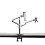 Listed TV Mount Aluminum 3 in 1 Height Adjustable Desktop Dual Arm 17-32 inch Monitor Holder+12-17 inch Laptop Stand +14 inch Tablet Mount Motion TV Bracket