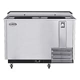 Pemberly Row 50" Commercial Bottle Cooler, Stainless Steel Finish, 14 cu. ft. Capacity, Built-in Opener, 2 Doors, 3 Shelves, Freestanding Automatic Defrost Beverage Refrigerator for Bars or Cafes