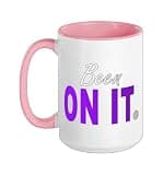 Purple Been ON IT. Purple Graphic Ceramic Mug, Pink/White, 15oz