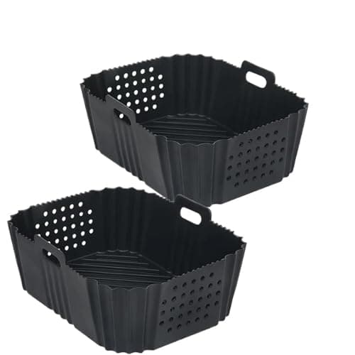 Rectangle Silicone Air Fryer Basket，Compatible For Foodi，Compatible For Ninja，SL400UK Dual Zone Non-stick Airfryer Liners Oven Baking Cooking Tray Molds(2 pcs black)