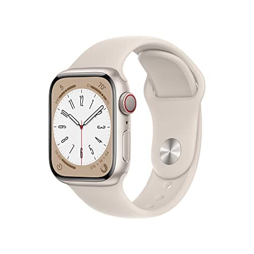 Apple Watch Series 8 [GPS + Cellular, 41mm] - Starlight Aluminum Case with Starlight Sport Band, S/M (Renewed)
