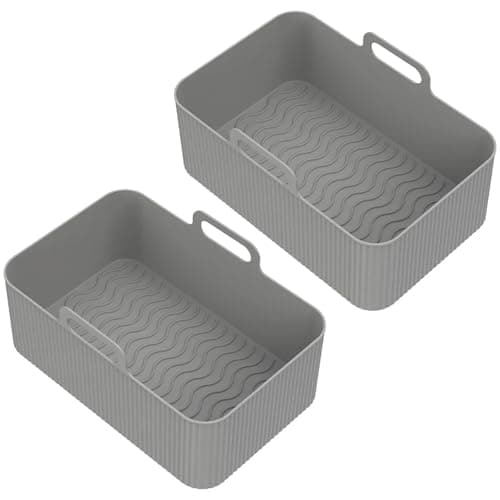 2Pcs Air Fryer Silicone Liner，Compatible For Ninja，Dual Air Fryer Accessories Reusable Baking Pan Basket Oven Pot Liner(Grey)