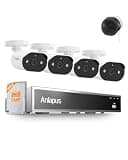 Anlapus 8CH 5MP PoE Security Camera System with 500GB HDD for 24/7 Recording, 4 × 3MP PoE IP Cameras and 1 x 2K Magnetic Window Camera, Person/Vehicle Detection, Color Night Vision, Spotlight