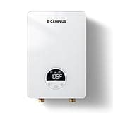 CAMPLUX Tankless Water Heater Electric 6kW at 240 Volts, Point of Use Instant Hot Water Heater CSA Approved with Temperature Display, Under Sink Self Modulating Technology, White