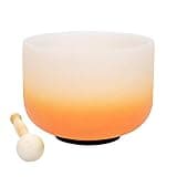 XHPBCG Crystal Singing Bowls, Meditation Sound Set Color Quartz Bowl with Mallet and Rubber O-Ring for Chakra Healing,Yoga,Relaxing Gifts,F Tones,9 Inch