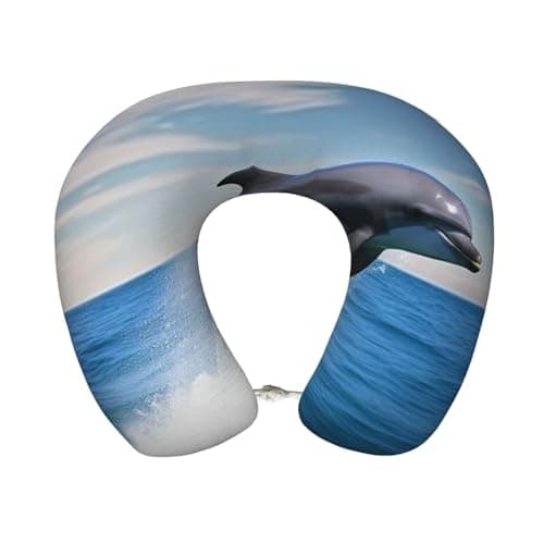 FodPand Travel Pillow Jumping Up Dolphins Neck Rest Soft Comfortable Travel Neck Pillow U-Shaped Memory Foam Sleeping Rest Cushion Travel Accessories for Airplane Car and Office