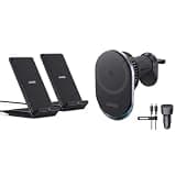 Anker 10W 313 Wireless Charger (Stand) & Prime Qi2 25W MagSafe Wireless Car Charger with AirCool Cooling, Strong Magnets, Air Vent Mount