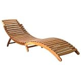 Solid Acacia Wood Folding Sun Lounger with Cushion and Head Pillow, Ergonomic Outdoor Patio Lounge Bed for Garden, Pool, Balcony