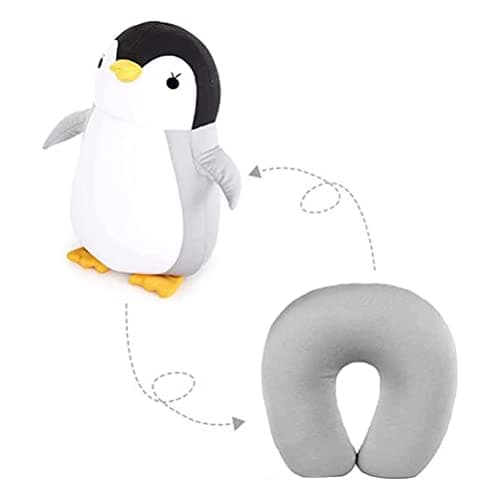 Qudinip 2 in 1 U Shape Neck Pillow, Cute Doll Fun Useful Travel Neck Support Pillow with Lightweight Microbeads for Car Plane Train Trips and Home Use (Grey)