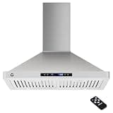 30 Inch Wall Mount Range Hood, 450 CFM Powerful Kitchen Vent Hood, Convertible Ducted or Ductless, 3-Speed Fan, Gesture, Remote & Touch Controls, Auto Timer, LED Lights, Stainless Steel Baffle Filters