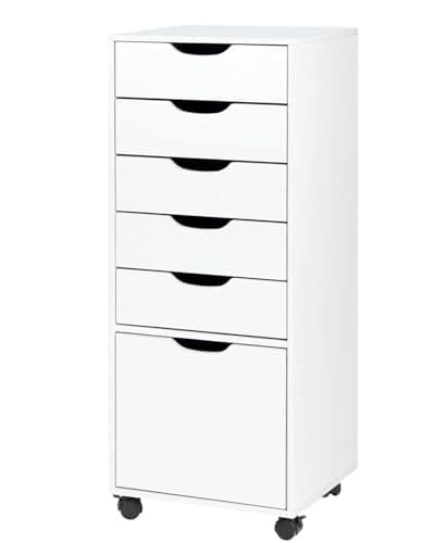 UXALoH6 Mobile File Cabinet 5-Drawer Organizer with Bottom Cabinet Storage, Tall Chest of Drawers with Caster Wheels, for Home Office(White)