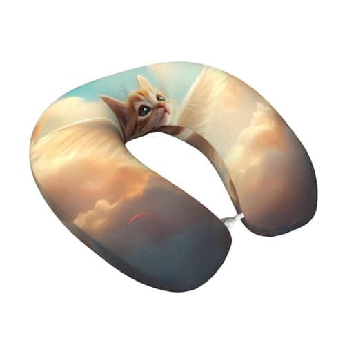 Fuzquwu Sunshine Cloud Cute Cat Pattern Neck Pillow for Traveling Airplane,Pure Memory Foam U-Shaped Neck Pillows for Flight Headrest Sleep