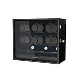 XTELARY Watch Winder for 12 Automatic Watches, Black Lockable Automatic Winders with Extra 6 Watch Storages, 4 Rotation Modes, Flexible Watch Pillows, Quiet Mabuchi Motor, and Blue Backlight