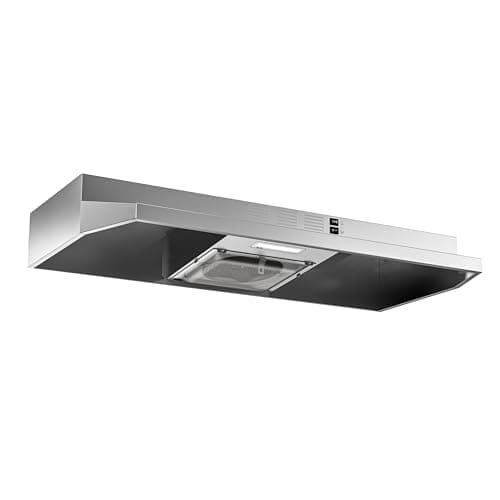 FIREGAS Range Hood 36 inch Under Cabinet, Ducted/Ductless Convertible Kitchen Hood, Stainless Steel Stove Vent Hood with LED Light, 2 Speed Exhaust Fan, Silver
