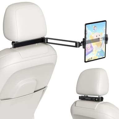 elitehood Headrest Car Tablet Holder - [Long Aluminum Extension Arm] [Ultra-Compact] Foldable iPad Holder for Car Backseat, Road Trip Essentials iPad Back Seat Mount, Tablet Headrest Mount for Kids