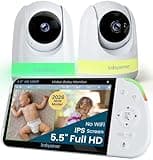 Babysense PRO Full HD 5.5" Split Screen Baby Monitor with 2 Cameras, 6-Color Night Light, White Noise, Sound & Light Machine, 20-Hour Battery, Hack-Proof Non-WiFi Secure Connection