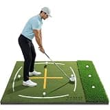 Golf Mat with Simulate Fairway & Rough Turf, 5x4ft, 21mm-50mm Heavy-Duty Turf and High Elasticity Base Golf Hitting Mat for Indoor and Outdoor Practice, with 6 Tees, Ideal Golf Gifts for Men Dad