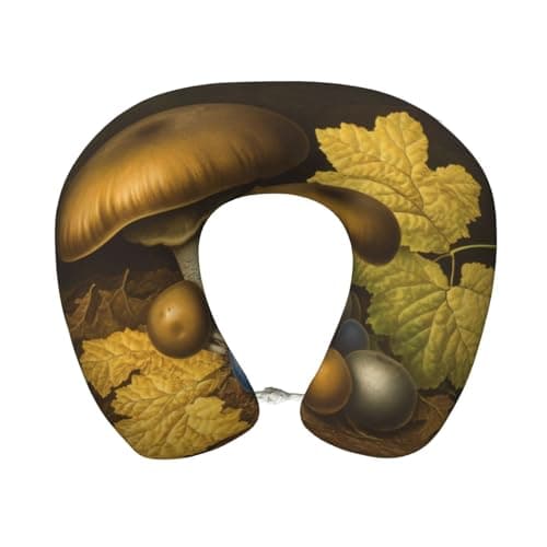 HMBGFW Mushrooms and Fallen Leaves Travel Pillow Pure Memory Foam Travel Neck Pillow, Airplane Pillow for Travelingã€Carã€Homeã€Office