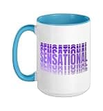 Purple and Golds Sensational-golds & Purple Color Graphic Ceramic Mug, Blue/White, 15oz