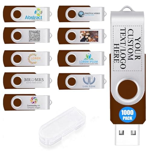 1000 Pack 256MB Custom USB Flash Drives USB 2.0 with Case, Personalized Thumb Drives with Logo/Text/Image, Brown Bulk Customized Memory Sticks for Wedding, Business, Corporate Gifts