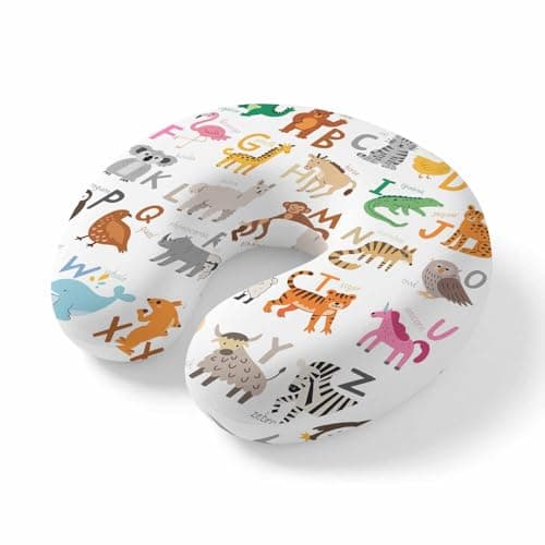 ZFUNCING Travel Pillows U-Shaped Neck Pillow Cute Animal Alphabet Ergonomic Memory Foam Pillow Head Cushion,Educational Letters Poster Soft Portable Neck Pillows for Office Airplane Car Train