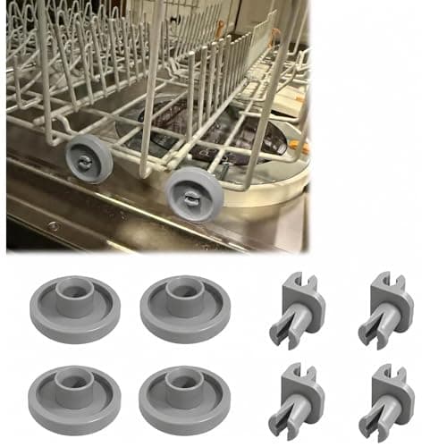 Replacement rollers and brackets for Miele dishwashers - 4-pack, original parts replacements, easy-to-repair rollers and frame kit for smooth gliding. (Grey)