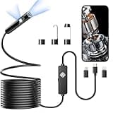 PAPIBLU Endoscope with Light, 1920P HD Borescope with 8 Adjustable LED Lights, Semi-Rigid Snake Camera, IP67 Waterproof Inspection Tool for iPhone & Android - 16.4FT-Dual Lens (Black)