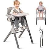 LOOKFLY 4in1 Convertible Baby High Chair, Transitions from Baby to Adult Stool, 8-Level Adjustable, Foldable, Removable Tray, Gray