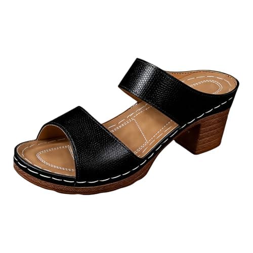 Platform Wedge Sandals for Women 2026, Dressy Casual Chunky Block Heeled Slip On Sandals Summer Comfortable Low Heel Slides Black