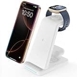 Wireless Charger for Fitbit Charging Station - GEEKERA 3 in 1 Phone Charger Stand for Fitbit Watch Sense 2/Sense/Versa 4/3, iPhone, Samsung, Google Pixel Phones, Androids, Airpods 4/3/2