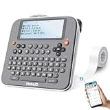 Makeid E1 Portable Label Maker - Bluetooth Compatible Thermal Printer - QWERTY Keyboard, 4.42" LCD Screen - Prints 9mm, 12mm, 16mm Clear Waterproof Sticker Labels - Includes USB Cable