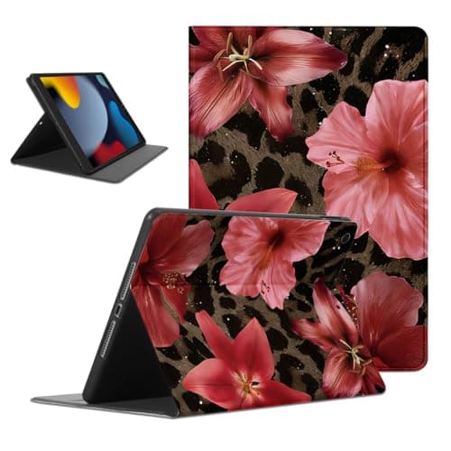 Mrtponk Aesthetics Lily Cheetah Leopard Print Tablet Case for iPad 4 Case 9.7 Inch,Flower Floral Pattern for Women Men Teens Protective Cover Flip PU Leather Stand Funda